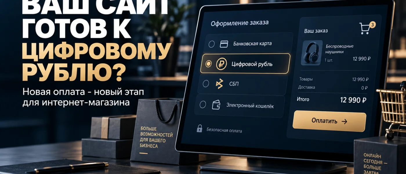 Интернет-магазин с выбором оплаты цифровым рублём на экране заказа